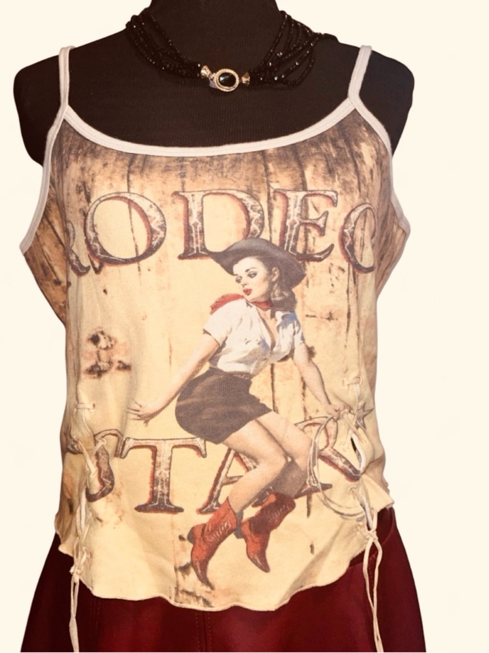 Rodeo Star Graphic Cami Tank Top - Beige/Yellow